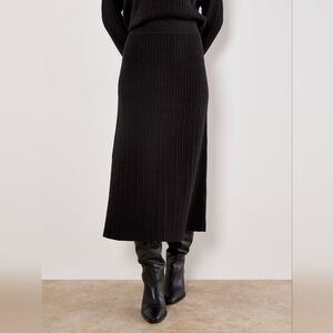 Fine Gauge Cable Knit Midi Skirt Black